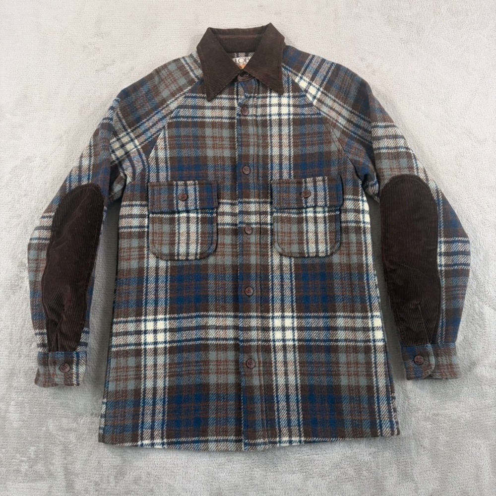 Vintage 70s LOBO by Pendleton Wool Coat Brown Wool Plaid Cord Collar Men Small